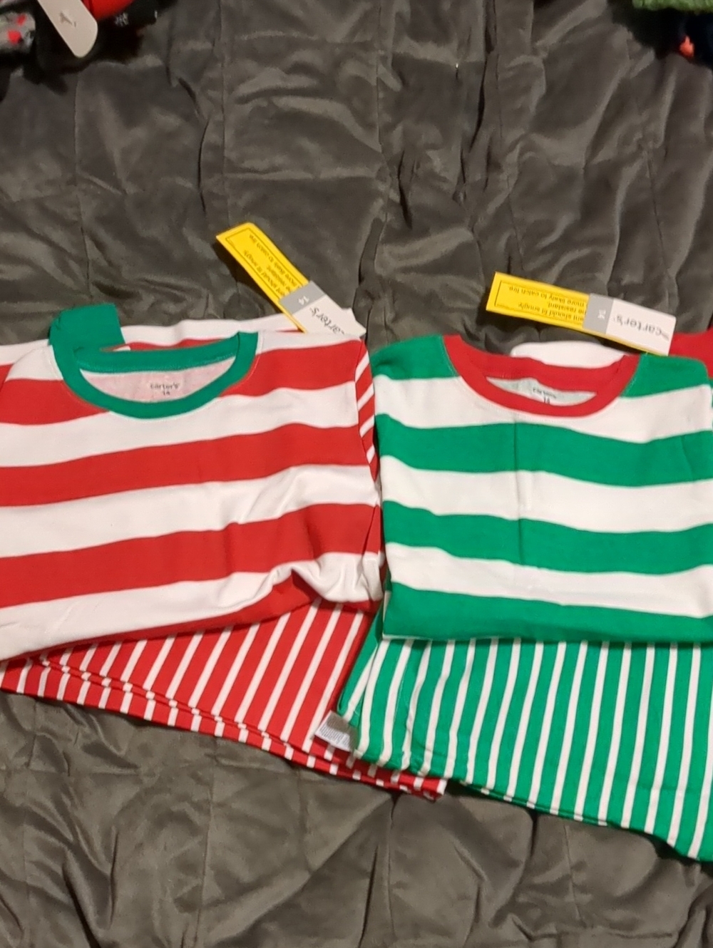 Carter's Red, 🎄Green & White Striped🎄 Kids Pajama Set Pair